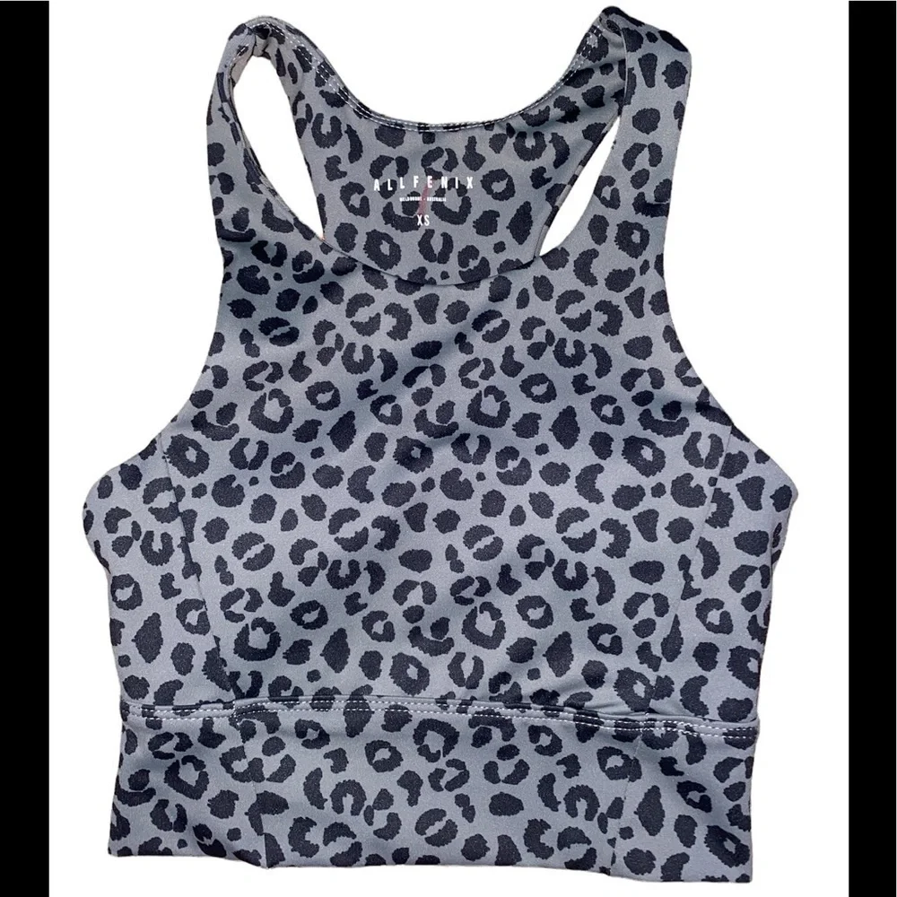 ALL FENIX Leopard Print Longline Racerback Sports Bra - XS